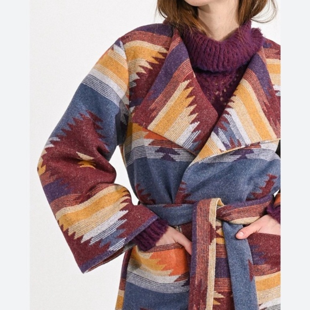 Molly Bracken thigh length southwest‎ Aztec blanket style coat Size M
